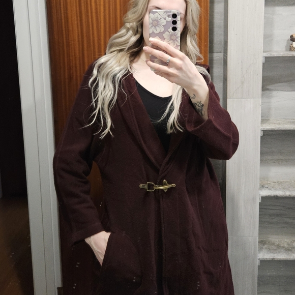 100% wool burgundy coat jacket - Picture 8 of 13
